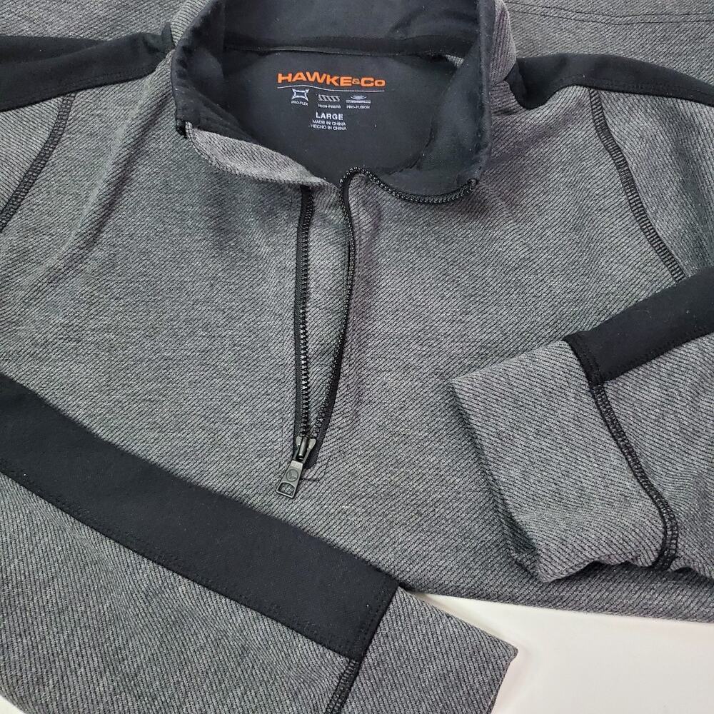 Men's Hawke & Co Size Pullover Sweater 1/4 Zip Pro Flex Dark Grey Large